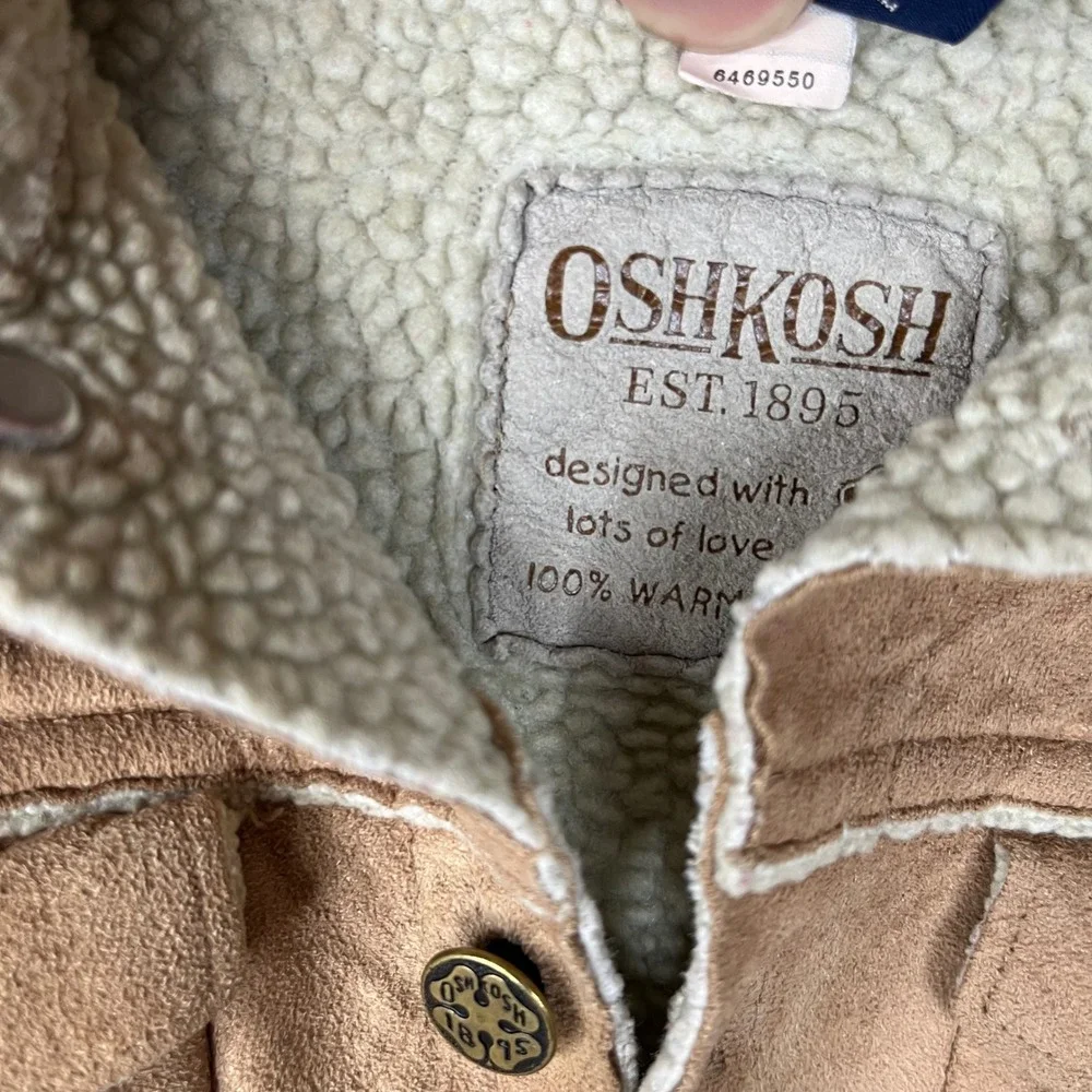 OshKosh B'gosh Jacket Toddler 2T Brown Faux Suede Sherpa Lined Trucker Coat